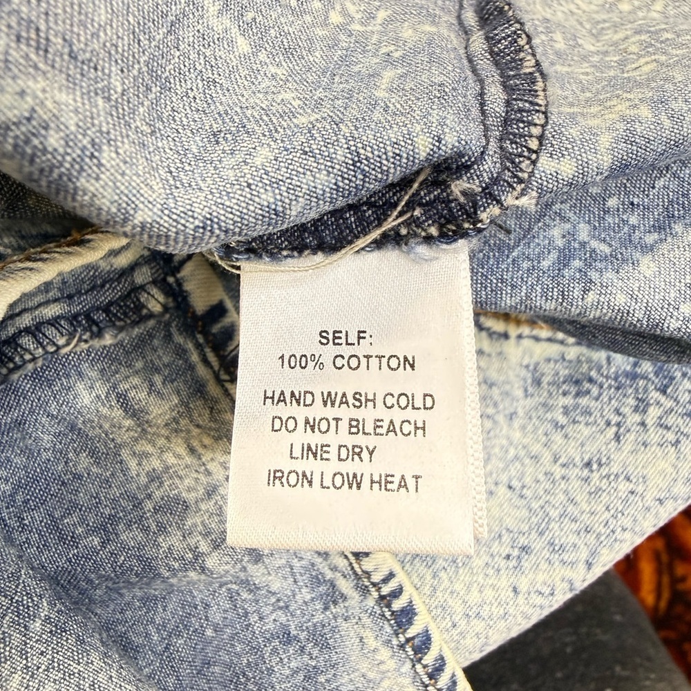 Denim faux crop top distressed look Romper 80’s, 90’s acid wash retro look - Picture 7 of 9